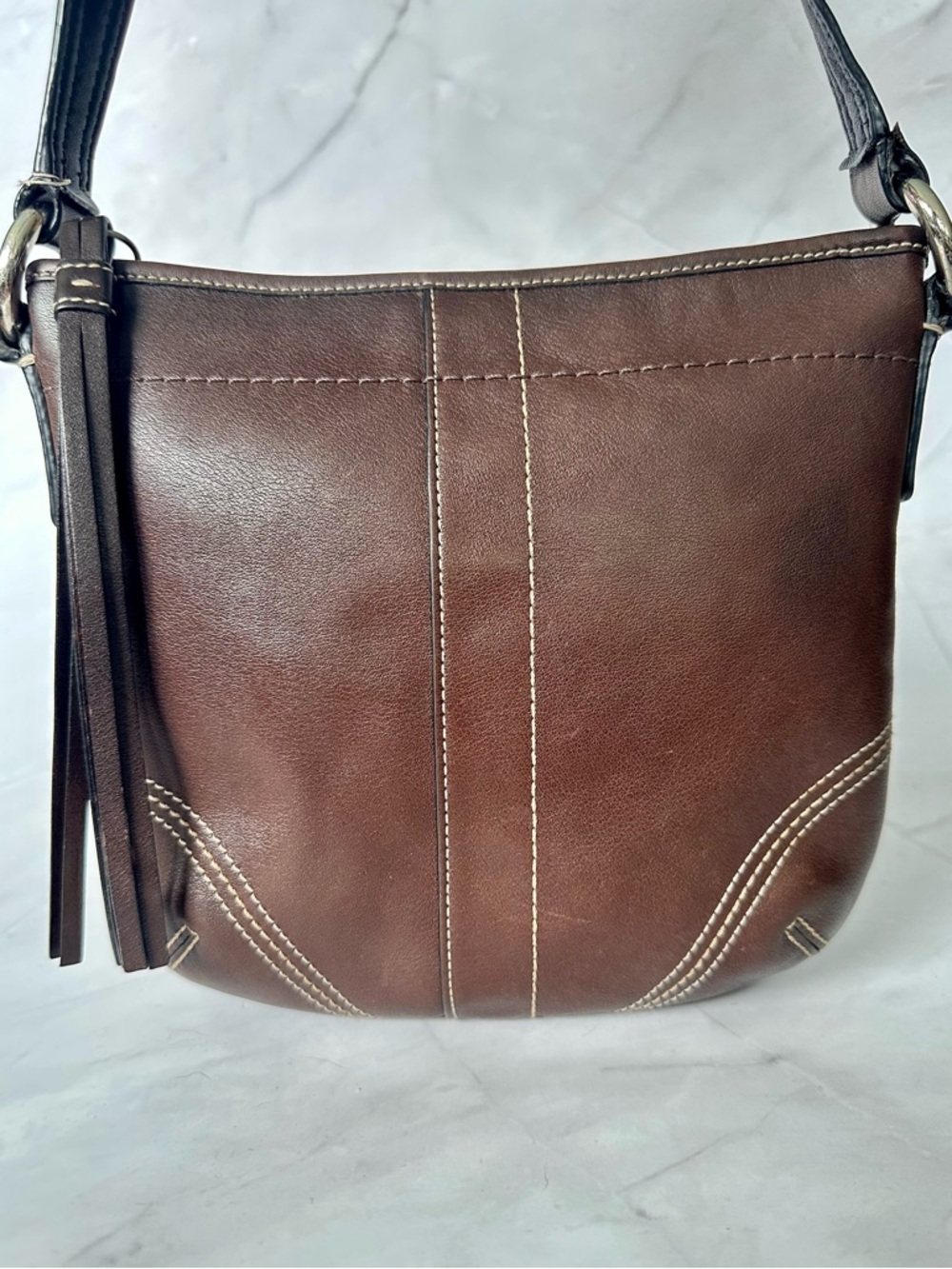 Coach Vintage Brown Leather Shoulder Bag Y2K Saddle Stitch Purse